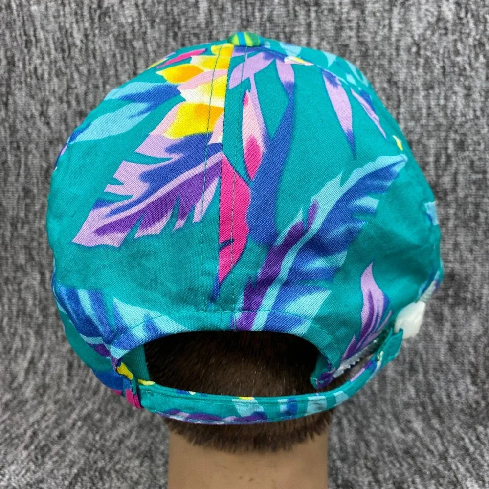 VTG Hawaii Hat Hawaiian Headwear Snapback Cap Floral Tropical Teal 80s 90s Rope